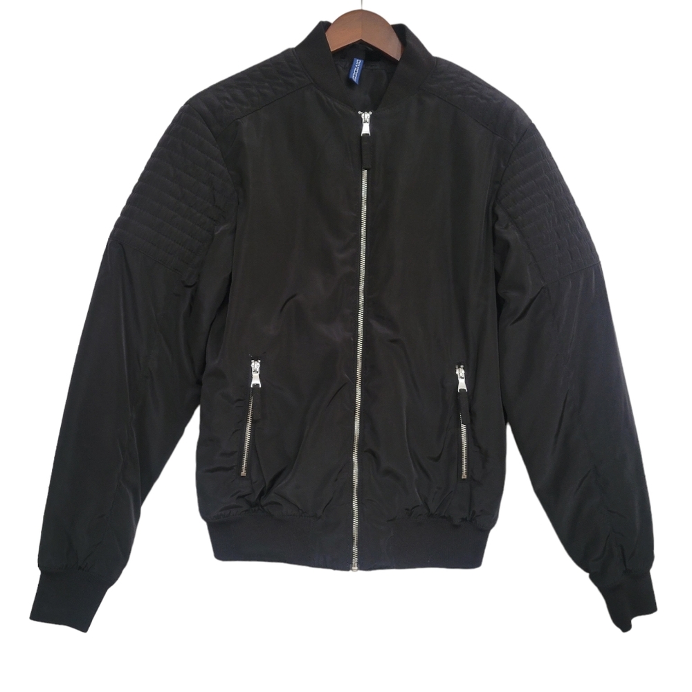 Divided H&M Silky Puffer Jacket XS Black Full Zipper Winter Coat Warm Quilted